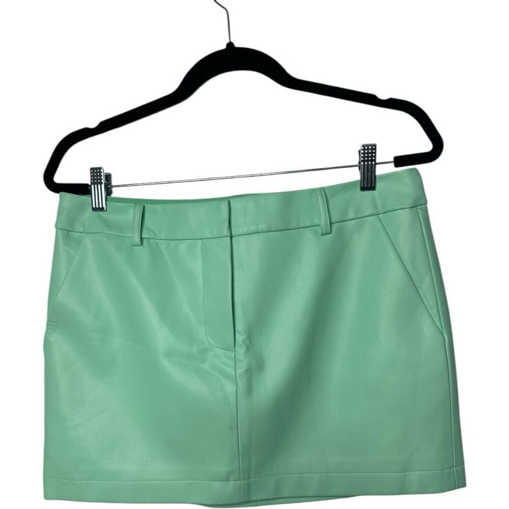 Amanda Uprichard Revolve Brooklyn Turquoise Mint Vegan Leather Mini Skirt Sz M